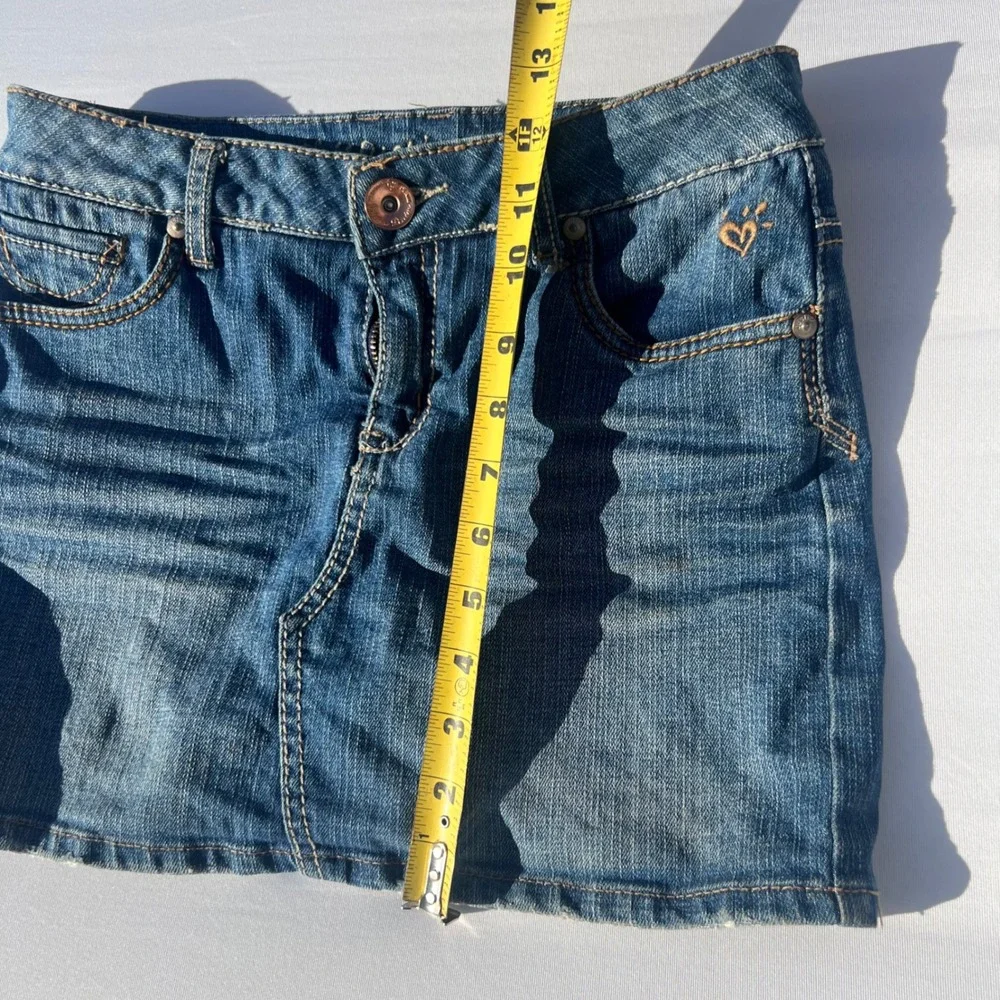Justice Girls Denim Skort Medium Wash Heart Detail Size 7 Regular Mini Skirt
